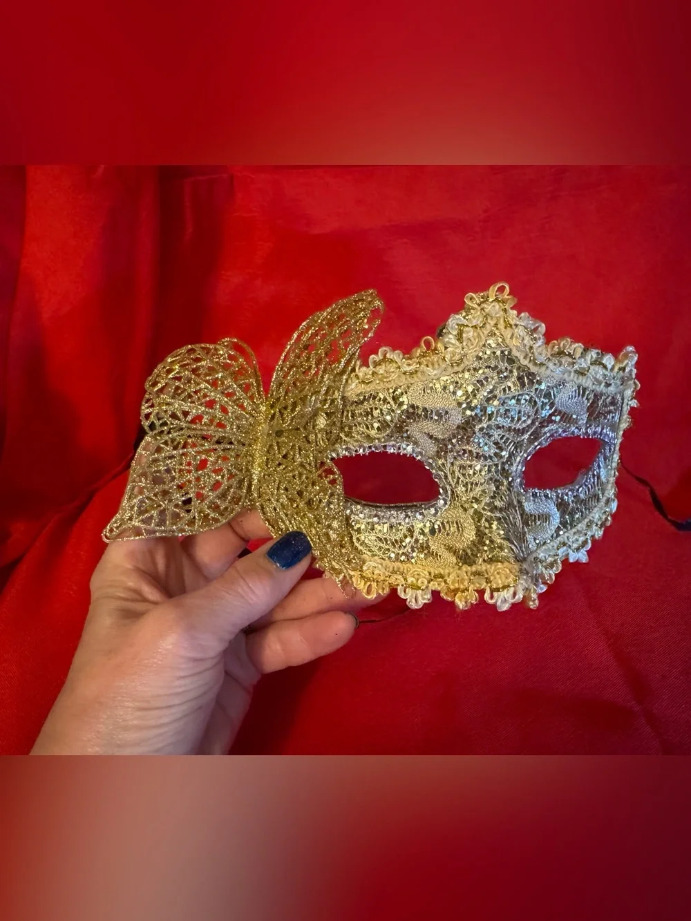 Black Lace Masquerade Mask with Rhinestone Trim